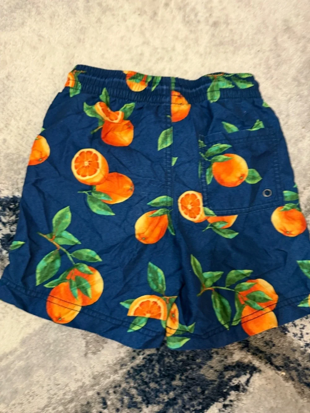 Old Navy Boys Size 8 Swim Trunks Navy Orange Fruit Print Drawstring